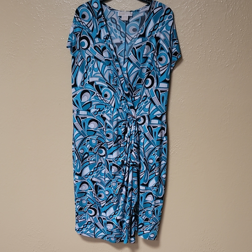 Michael Kors Turquoise and Gray Patterned Dress